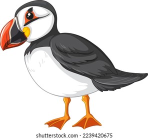 Atlantic puffin bird on white background illustration