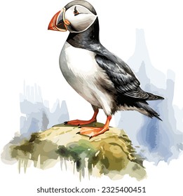 Atlantic puffin in peace watercolor Illustration svg