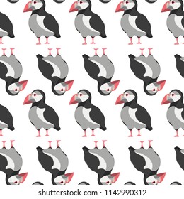 Atlantic puffin seamless pattern. Fabric background, apparel, linen, wrapping Stock vector