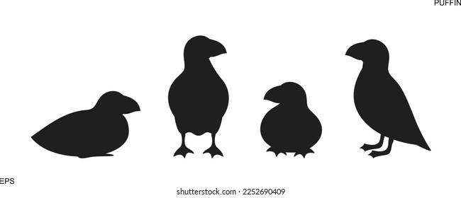 Atlantic puffin silhouette.  Isolated puffin on white background svg