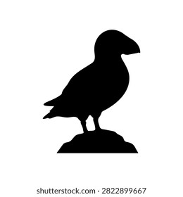 Atlantic puffin silhouette vector flat design on white background.

