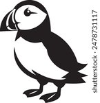 Atlantic Puffin silhouette vector illustration on white background.