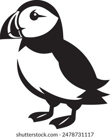 Atlantic Puffin silhouette vector illustration on white background.