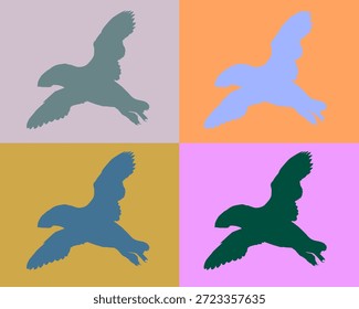 Ilustración vectorial plana Atlantic Puffin Silhouette. Fauna del norte, vida silvestre. Pájaro del Libro Rojo.  Aves marinas de la costa del Ártico, habitantes de la costa del océano aislados en diferentes fondos.