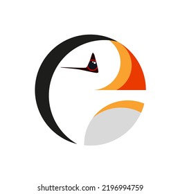 Atlantic puffins head Logo flat vector illustration. North fauna, wildlife. Red Book bird.  Arctic shore seabird, ocean coast inhabitants isolated on white background. svg