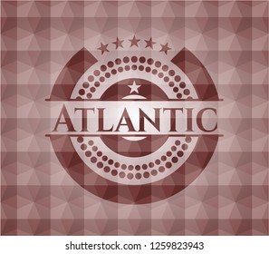 Atlantic red emblem with geometric pattern background. Seamless.