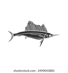 Atlantic Sailfish Icon Silhouette Illustration. Vector Graphic Pictogram Symbol Clip Art. Doodle Sketch Black Sign.