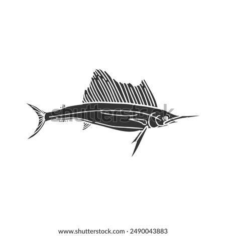 Atlantic Sailfish Icon Silhouette Illustration. Vector Graphic Pictogram Symbol Clip Art. Doodle Sketch Black Sign.