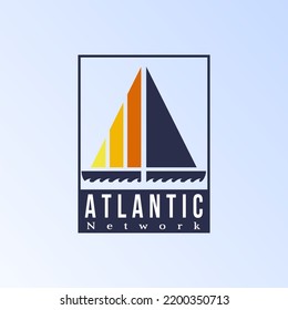 Atlantic sailor logo with square emblem and ship signal symbol