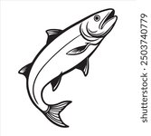 Atlantic salmon fish silhouette vector art illustration.