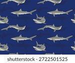 Atlantic Sharpnose Shark Cartoon Seamless Pattern Background Wallpaper