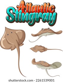 Atlantic stingray cartoon character set illustration