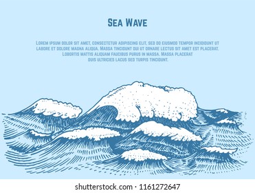 Atlantic tidal waves. Vintage old engraved hand drawn labels. Marine and nautical or sea, ocean background for banner or poster. set of Isolated vector illustration.