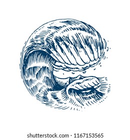 Atlantic tidal waves. Vintage old engraved hand drawn labels. Marine and nautical or sea, ocean background for banner or poster. set of Isolated vector illustration.