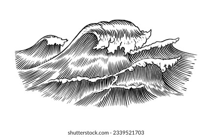 Atlantic tidal waves. Vintage old engraved hand drawn labels. Marine and nautical or sea, ocean background for banner or poster. set of Isolated vector illustration.