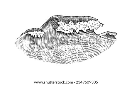 Atlantic tidal waves. Vintage old engraved hand drawn labels. Marine and nautical or sea, ocean background for banner or poster. set of Isolated vector illustration.