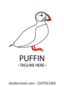 Atlantic Puffin flat vector illustration. North fauna, wildlife. Written Puffin Tagline Here. Red Book bird.  Arctic shore seabird, ocean coast inhabitants isolated on white background. svg