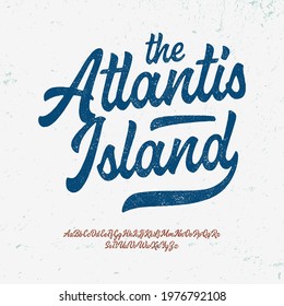 The Atlantis Island. Original Brush Script Font. Retro Typeface. Vector Illustration.