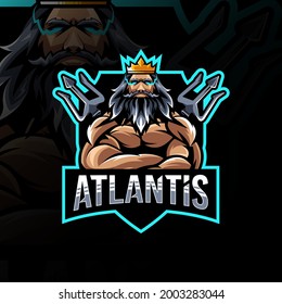 Diseño de la plantilla de soporte del logotipo de la mascota Atlantis