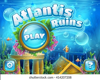 Atlantis ruins - vector illustration boot screen to the computer game. Bright background image to create original video or web games, graphic design, screen savers.