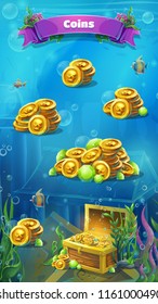 Atlantis ruins - vector illustration mobile format coins window. Bright background image to create original video or web games, graphic design, screen savers.