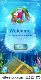 Atlantis ruins - vector illustration start screen to the computer game. Bright background image to create original video or web games, graphic design, screen savers.