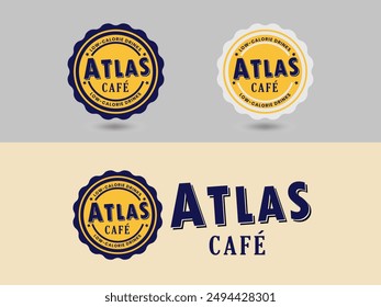 ATLAS CAFE Mascot logo. New Mascot Cafe Logo with Two Different Variations Blue and White.