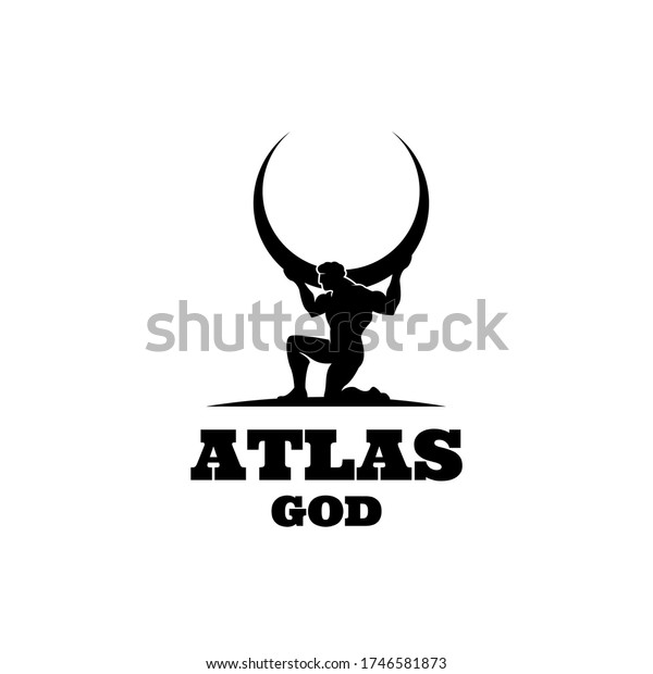 Atlas god lifting globe. black logo icon
design illustration