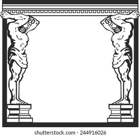 Atlas    the hero Greek  myths  Image two strong men  Athletes standing   holding the roof ceiling 
