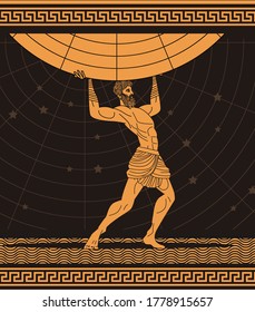 atlas holding the globe, black and orange figure