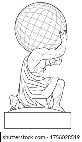 el atlas sostiene la tierra sobre sus hombros. Imagen de una escultura de Hércules. Ilustración vectorial de acciones