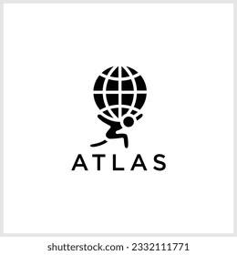 Atlas logo icon. geometric Atlas god lifting globe. black logo icon design illustration