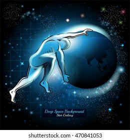 Atlas push night earth in space with starry sky background