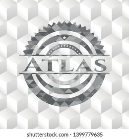 Atlas realistic grey emblem with cube white background