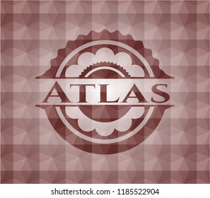 Atlas red emblem with geometric pattern background. Seamless.