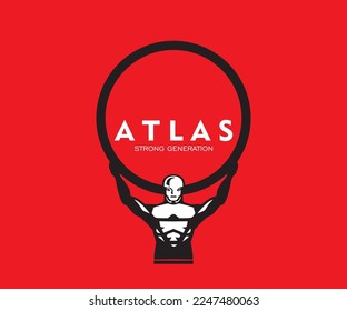 ATLAS STRONG GENERATION LOGO, silhouette of power male and circle vector illustrations