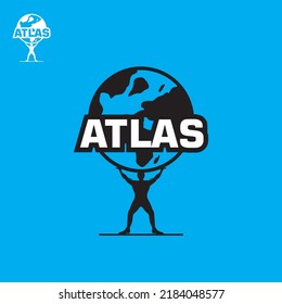 ATLAS STRONG MAN LIFT THE PLANET LOGO, GREAT SILHOUETTE OF MAN AND THE GLOGE, vector illustrations