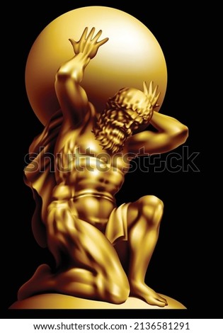 Atlas supporting the globe on his shoulders on a black background