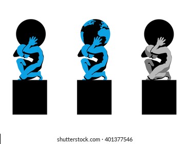 Atlas supporting the world sign, vector illustration, clip art, logo.