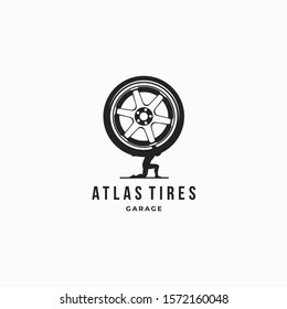 Atlas tire creative ideas tire wheel shop logo concept. Vector illustration isolated on white background