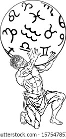 Atlas the titan from Greek mythology sentenced by the gods to hold up the heavens represented by star zodiac signs