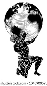 Atlas titan from Greek mythology symbol strength sentenced by the Gods to hold up the sky represented by globe