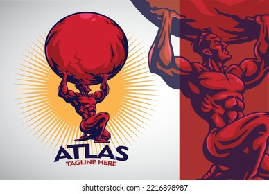 Atlas Titan Logo Muscle Man Gym Fitness Mascot Design Vector Template