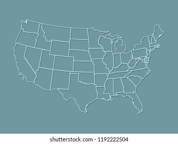 An atlas of united states of America with light blue lines with shading on dark blue background vector illustration