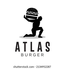 Atlas world burger logo design vector illustration black silhouette for fast food