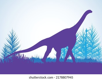 Atlasaurus  , Dinosaurs silhouettes in prehistoric environment overlapping layers  decorative background banner abstract vector illustration