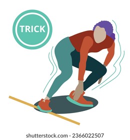 A atletic girl does a trick while running. Vector illustration in flat style