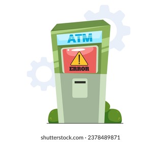 ATM 404 error technology access finance bank concept. Vector flat graphic design illustration