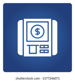 ATM, automated teller machine in blue background