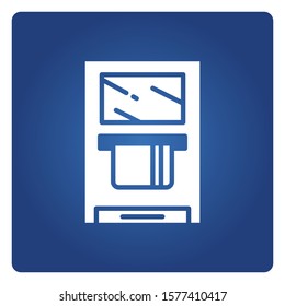 ATM, automated teller machine in blue background